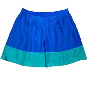 J Crew Skirt Women's 14 Color Block A Line Blue Teal Pleated Lined Zip Up